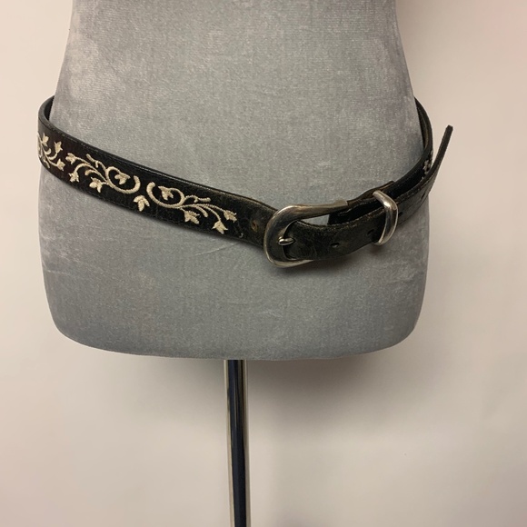 Brown Belt Leather Embroidered Beige Floral Hippie Boho Retro SZ L/XL - Picture 1 of 10